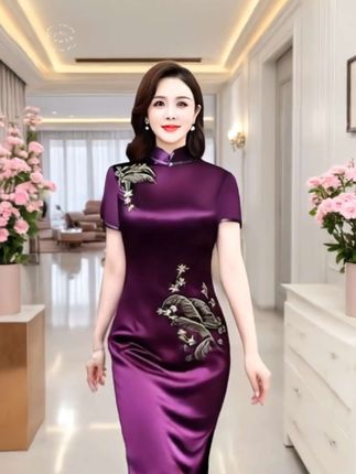 时尚妈妈装婚礼连衣裙高端喜婆婆婚宴礼服夏季高贵优雅改良旗袍裙#时尚气质穿搭 #潮流时尚穿搭 #夏日潮流 #夏日时尚 #仙女风