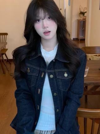 女短外套宽松型秋季POLO领直下摆常规短款常规款水洗#高级感穿搭 #设计师款直筒牛仔裤 #懒人必备 #气场全开 #女装