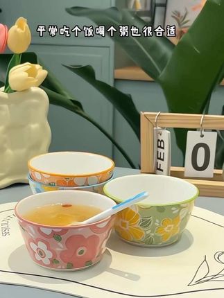 4.8英寸4只装瓷碗中国风釉下彩家用纯色吃饭碗日式碗陶瓷餐#颜值餐具 #美观实用 #餐具 #米饭碗 #好物推荐🔥