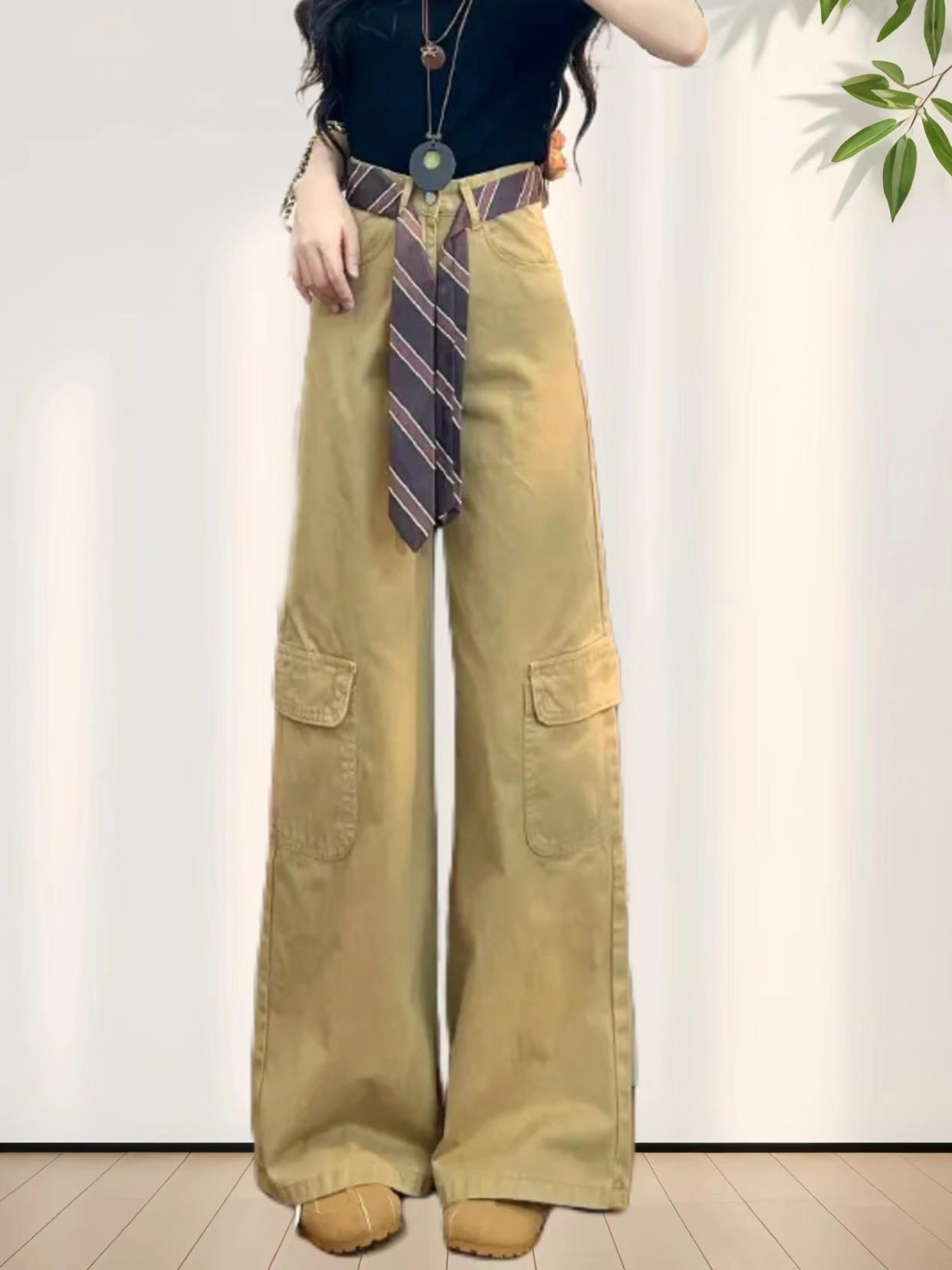 喜绚工装阔腿牛仔裤女春秋季2025新款设计感港风高街时髦直筒裤子#穿搭 #百搭裤子 #高级感穿搭 #显瘦穿搭