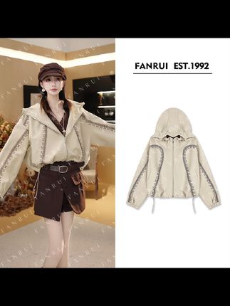 FANRUI/泛芮「脉络生长」花纹独特小众设计感复古连帽外套女B18425