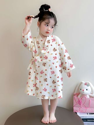 #儿童睡衣#女童夏季薄款浴巾浴袍宝宝卡通家居服#女童睡袍空调服@巨量千川