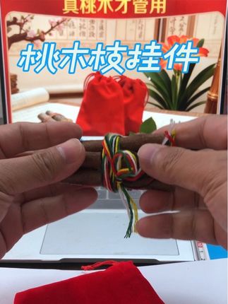 桃木枝挂件 桃木枝#桃木枝 #桃木枝条 #桃木枝五色绳 #国学经典#智能家居 @抖音