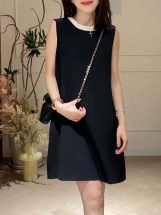 夏季新款拼色圆领无袖小香风高级感显瘦连衣裙a字女装连衣裙 5170