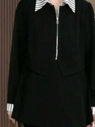 丹思慕大码女装秋季新款条纹气质拼接通勤简约显瘦上衣ZSX25A0157#秋季新品#大码女装 #面料柔软舒适 #遮肉显瘦 #谁穿谁好看
