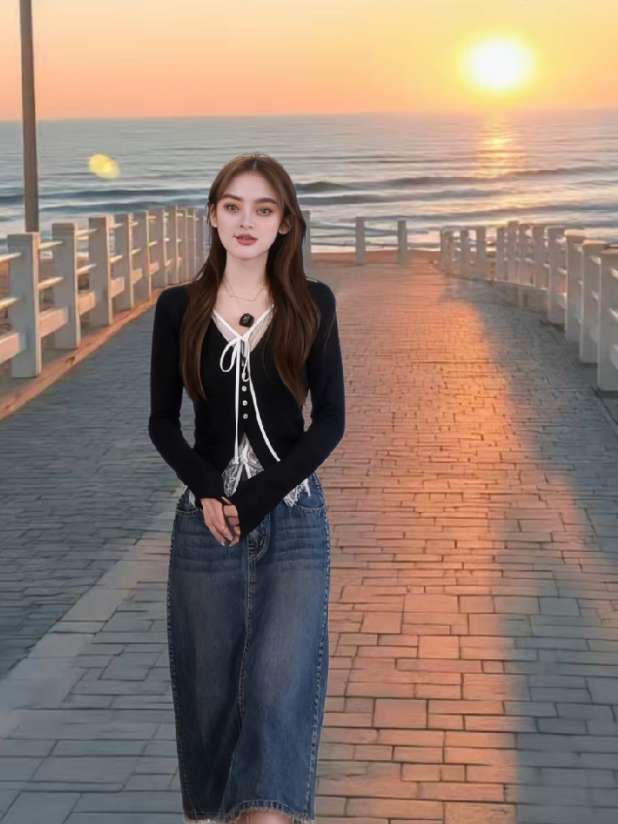 #美女自信游 #蕾丝拼接针织衫 #假两件针织衫 #内搭外穿都好看打底衫 #洋气减龄打底衫
