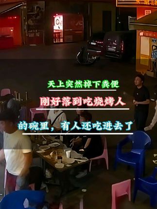 天上突然掉下粪便,刚好落到吃烧烤人碗里#重要事情说三遍