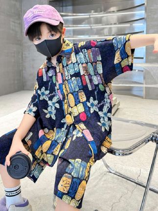 【130——180码】#夏季新款 #谁穿谁好看 #潮酷穿搭 #面料柔软舒适 #宽松有范 男童夏季新款衬衫两件套