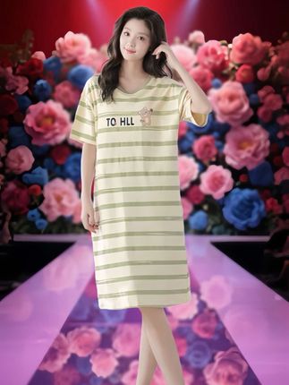 #美出高级感 透气薄款短袖睡裙带胸垫#优雅气质 #谁穿谁美 #夏日穿搭 #秀出好身材