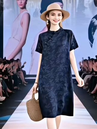 夏季时尚洋气中国风提花连衣裙 中式改良旗袍复古宽松女装#夏季穿搭 #国风服饰 #复古风穿搭 #高贵优雅 #气质女神穿搭