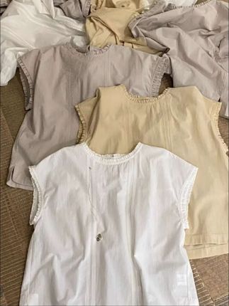 韩版短袖复古圆领衬衣衬衫女装夏季薄款百搭休闲无袖文艺时尚小衫#上衣穿搭 #夏季穿搭 #夏季新款 #显瘦穿搭 #显瘦显高显气质