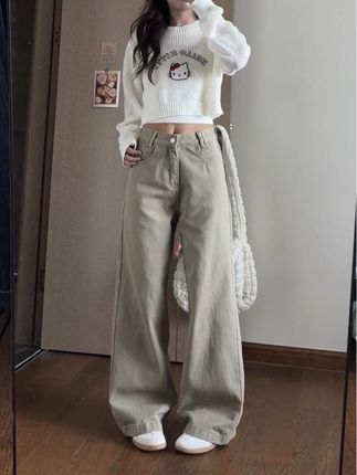论卡其色和秋冬适配度有多高… #秋季穿搭 #ootd穿搭 #琥珀系 #牛仔裤