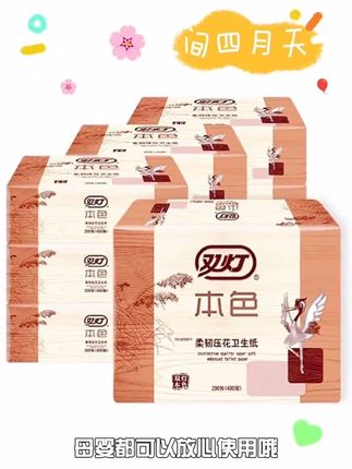 双灯200张400层本色柔韧压花卫生纸十包家用卫生间厕纸