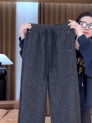 胖mm都能穿!秋冬加绒宽松大码束脚卫裤小个子休闲哈伦裤