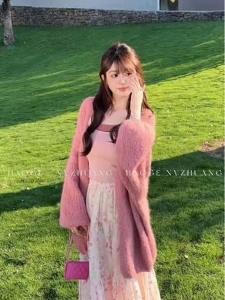早秋新款慵懒风宽松中长款毛衣温柔百搭针织开衫女#针织开衫#百搭开衫#慵懒风开衫#中长款开衫#温柔风开衫