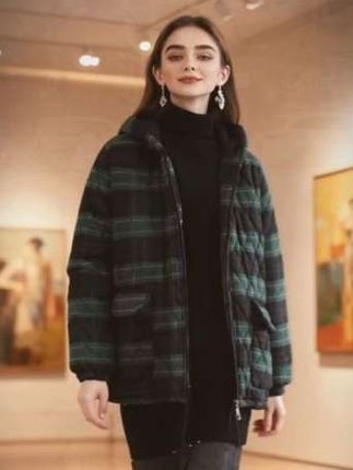 棉服上衣连帽外套#秋冬款妈妈大码女装#格子棉衣##外套穿搭 #秋冬穿搭