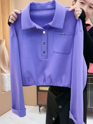 【亮哥女装】2025秋冬新品《紫藤》青莲紫拼接休闲POLO领卫衣#秋冬新款 #休闲卫衣 #时尚卫衣 #减龄显瘦穿搭 #谁穿谁好看
