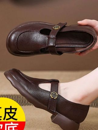 单鞋女2025新款软底真皮小单鞋平底百搭浅口皮鞋中年女式圆头鞋子#穿搭 #好鞋推荐 #软底软面穿上超舒服 #谁穿谁好看 #ootd穿搭
