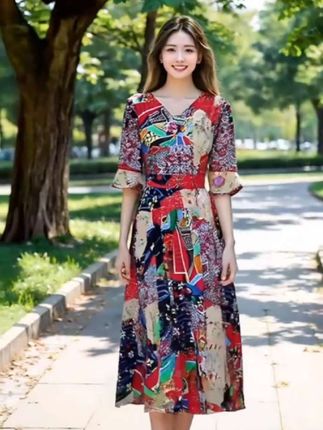 度假风收腰显瘦碎花连衣裙 #度假风#时尚洋气 #碎花连衣裙 #大码女装 #收腰显瘦