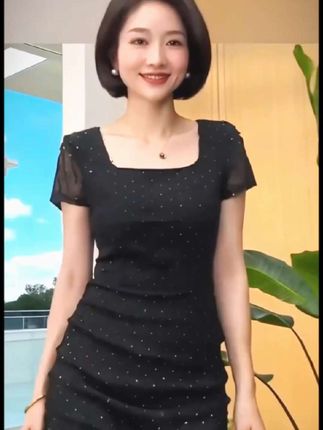 短袖长裙,高档大气,洋气减龄#时尚又显瘦#优雅大气