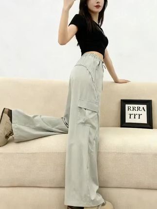 加加树速干工装美式阔腿裤女春夏季新款裤子显瘦直筒阔腿运动裤