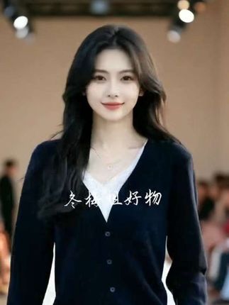 #正品精纺羊毛V领假两件开衫上衣#时尚内搭针织衫女
