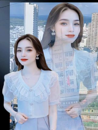 荷叶边蕾丝雪纺泡泡袖衬衫#穿出你的时尚你的感觉 #最美穿搭 #街拍时尚穿搭 ,时尚百搭又减龄#好身材好气质
