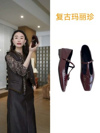 细皱肌理蝴蝶结鞋面INS博主复古玛丽珍浅口T字单鞋 #玛丽珍鞋 #舒适百搭不累脚 #创作者中心 #创作灵感 #跟电子闺蜜晒红人秋日穿搭