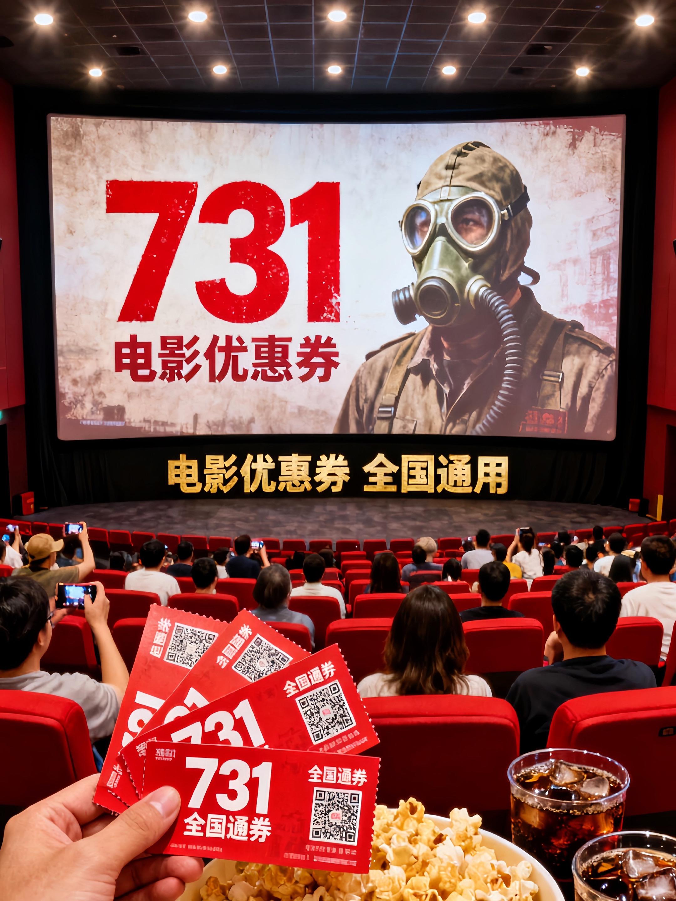 看《731》15元双人。抖音团购抢15元双人优惠卷,全国影院通用,超额补差价 也超方便。带家人带孩子都可以去看,铭记历史吾辈自强#世界和平 #好电影 #731 #热血男儿保家卫国 #热门