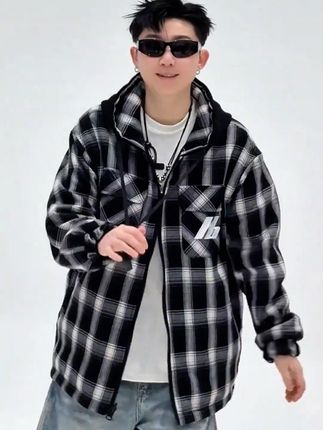 青少年学生拉链开衫青春活力两面穿春款潮流双面穿青少年格子外套