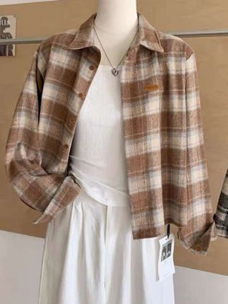 秋季加厚小个子短款格子衬衫复古长袖休闲百搭开衫外套#时尚潮流穿搭 #遮肉显瘦遮肉减龄 #爆款热卖中 #品质女装 #轻奢女装