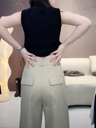 卡其色高腰直筒阔腿休闲裤女秋季新款显瘦梨形身材小个子九分裤#女装 #显瘦穿搭 #显高显瘦显腿长 #每日穿搭 #九分裤