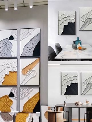 简约两联海浪-黑白灰纯手工立体装饰画床头抽象餐厅画挂画肌理画#简约两联海浪#黑白灰纯手工立体装饰画#床头抽象餐厅画#挂画肌理画