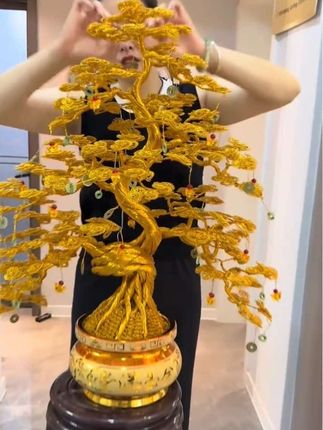 中式纯手工编织发财树摆件工艺品招财树电视柜装饰品店铺开业礼物#纯手工打造 #家居摆件#开业礼物#好物推荐 #礼物推荐