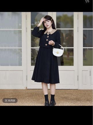 胖MM新款大码磨毛厚连衣裙冬装娃娃领遮肉显瘦假两件A字法式长裙#穿搭女装 #好物推荐🔥