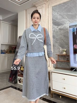 蝴蝶结假两件卫衣大码套装 最大码穿200斤#新衣服可以治愈各种不开心 #大码女装 #显瘦穿搭#早秋穿搭