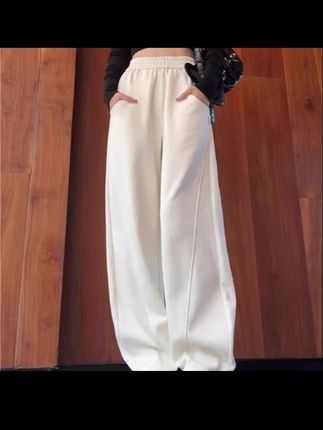 芯娇晴白色卫裤女2025春秋新款运动休闲宽松直筒香蕉裤高腰阔腿裤#春秋运动裤女 #高腰阔腿裤 #直筒裤