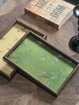 刺绣光影竹叶款托盘收纳托盘置物盘小物件收纳盘客厅桌面托盘#收纳盘 #中式风 #超值好物省心选 #置物收纳盘 #超值好物省心选