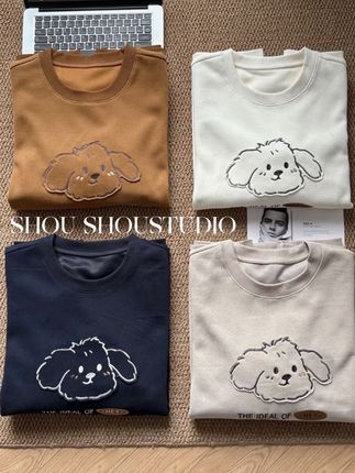 【瘦瘦】贴布小比熊-大码圆领刺绣贴布全棉百搭休闲长袖卫衣S02085#大码女装 #长袖卫衣 #百搭休闲 #刺绣 #大码女装120斤到220斤