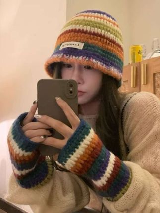 #日系多巴胺彩色渔夫帽女 时尚百搭显脸小秋冬季保暖护耳针织毛线帽#毛线帽子