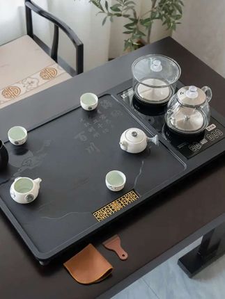 #茶盘套装全自动一体 #茶台烧水壶 #全自动上水电热烧水壶 #合成乌金石茶盘 #茶盘茶台