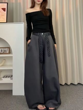 (送腰带)欧货高级感今年流行爆款高腰宽松直筒拖地阔腿休闲裤女#百搭阔腿裤 #显高显瘦显腿长 #辣妹穿搭 #百搭裤子 #百搭神裤
