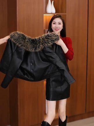 #外套穿搭 #皮衣外套搭配 #皮衣 #气质皮衣 #夹克外套 【不爆皮不裂皮】海宁皮衣外套,女装皮夹克,秋冬加厚,高档上衣大码,时尚靓丽!