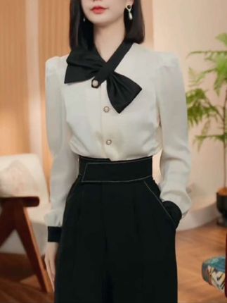 #上热门 格娜时尚法式小众蝴蝶结领衬衫百搭轻奢精致通勤长袖显瘦女裤套装#格娜时尚#蝶结领衬衫#百搭精致#长袖显瘦套装