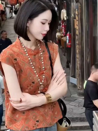 【有运费险】时尚新中式盘扣上衣女短袖2025夏季新款国风复古衬衫