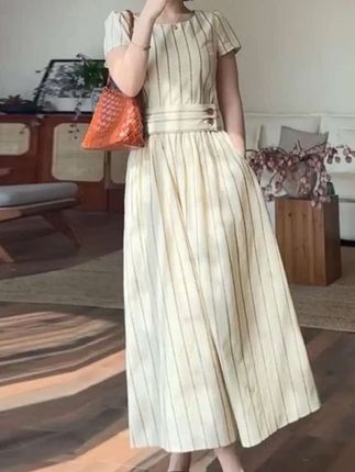 法式高级感条纹衬衫连衣裙夏季2025新款爆款收腰显瘦气质长裙5734#条纹衬衫#连衣裙#高级感穿搭