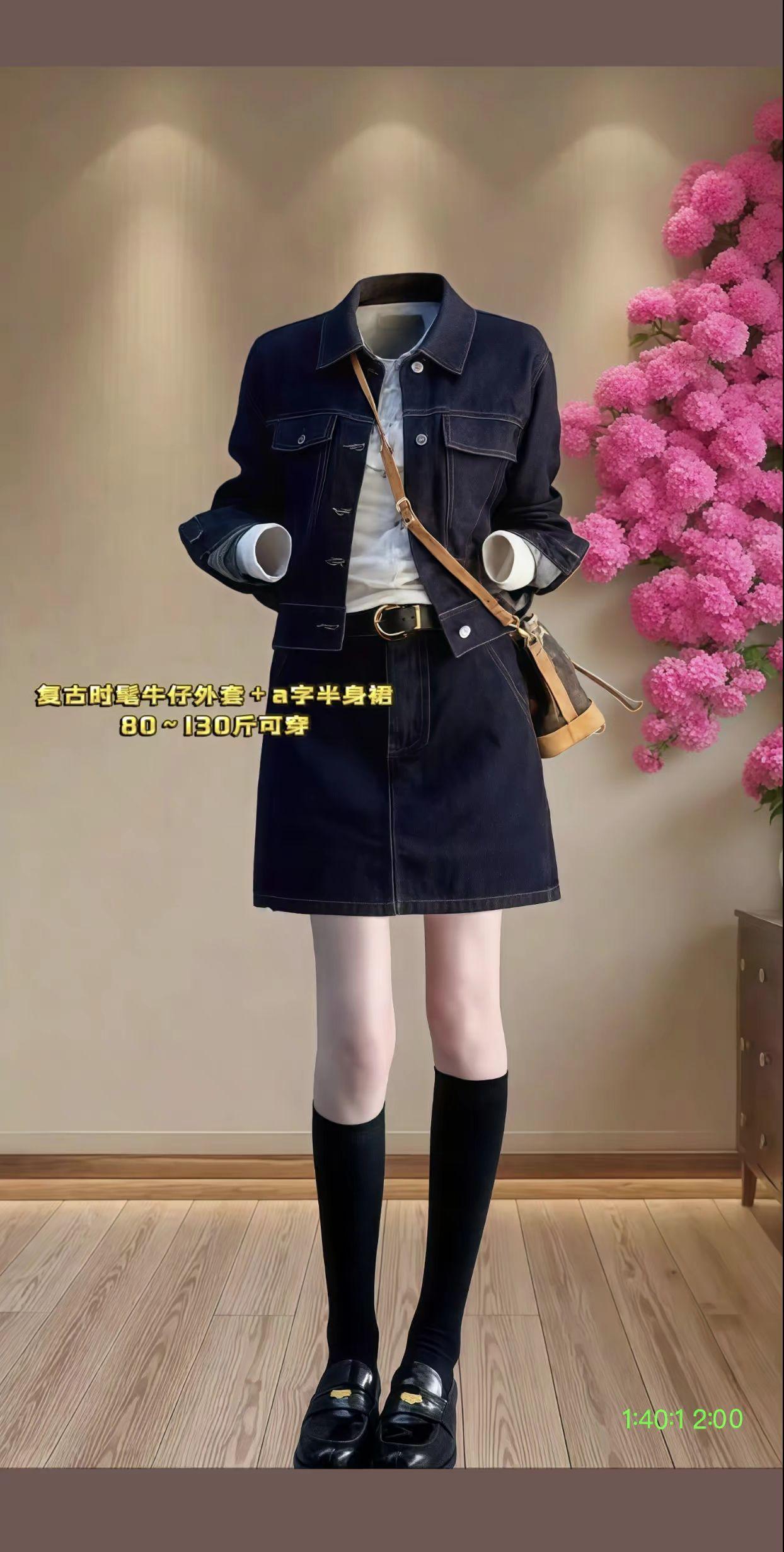 解锁#早秋高智感职场穿搭 高级感牛仔两件套来啦!复古水洗牛仔面料,自带细腻做旧肌理,上身尽显质感。短款外套利落剪裁,优化头肩比超显精神;高腰A字短裙精准遮胯,拉长腿部线条超显瘦。整体版型不挑身材,日常出街、约会通勤都适配。经典牛仔蓝百搭不挑风格,轻松穿出慵懒气质,一套搞定时髦造型,让你毫不费力赢很大!#小个子显高显瘦穿搭 #穿出自己的风格 #牛仔套装 #早秋贵气感穿搭