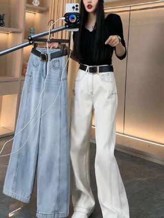 #秋冬新款 #显高显瘦显腿长 #窄版阔腿裤 #直筒阔腿裤牛仔裤 #加绒保暖