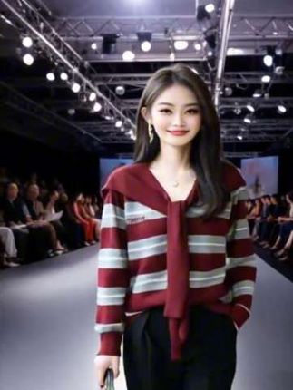 #减龄显瘦穿搭 #高级感穿搭 #气质女神穿搭 #微胖mm设计感条纹披肩针织衫女秋季新款宽松气质V领长袖毛衣外穿