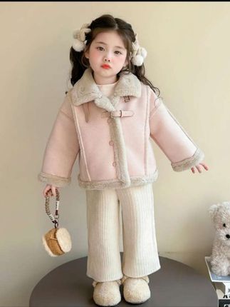 冬季新款女童加绒外套,洋气儿童冬装,女宝加厚皮毛一体上衣,#生女儿就要这样穿 #谁穿谁好看系列